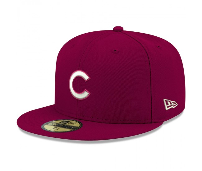 Chicago Cubs Men's New Era Cardinal White Logo 59FIFTY Fitted Hat