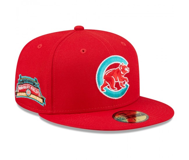 Chicago Cubs Men's New Era Scarlet Wrigley Field Stadium Undervisor 59FIFTY Fitted Hat