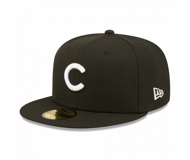 Chicago Cubs Men's New Era Black Team Logo 59FIFTY Fitted Hat