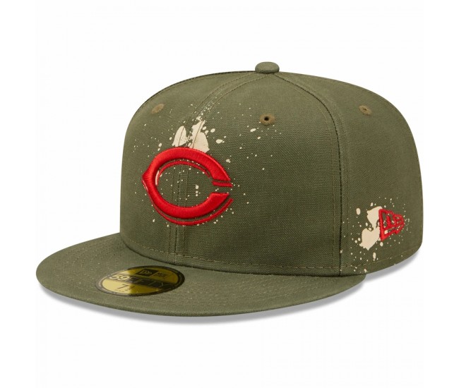 Cincinnati Reds Men's New Era Olive Splatter 59FIFTY Fitted Hat