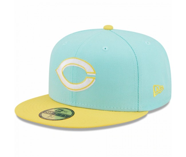 Cincinnati Reds Men's New Era Turquoise/Yellow Spring Color Pack Two-Tone 59FIFTY Fitted Hat