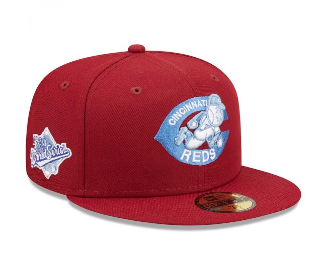 Cincinnati Reds Men's New Era Cardinal 1990 World Series Air Force Blue Undervisor 59FIFTY Fitted Hat