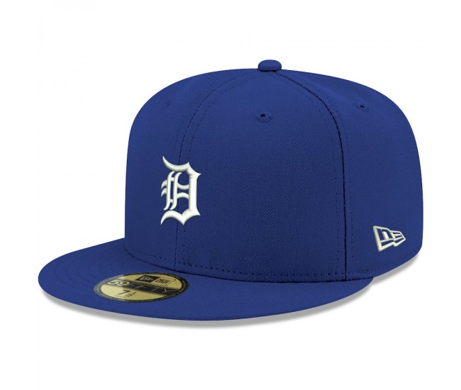 Detroit Tigers Men's New Era Royal Logo White 59FIFTY Fitted Hat