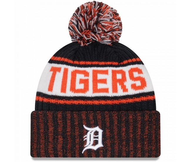 Detroit Tigers Men's New Era Navy Marl Cuffed Knit Hat with Pom