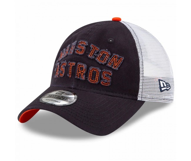 Houston Astros Men's New Era Navy Frayed Wordmark Trucker 9TWENTY Adjustable Hat