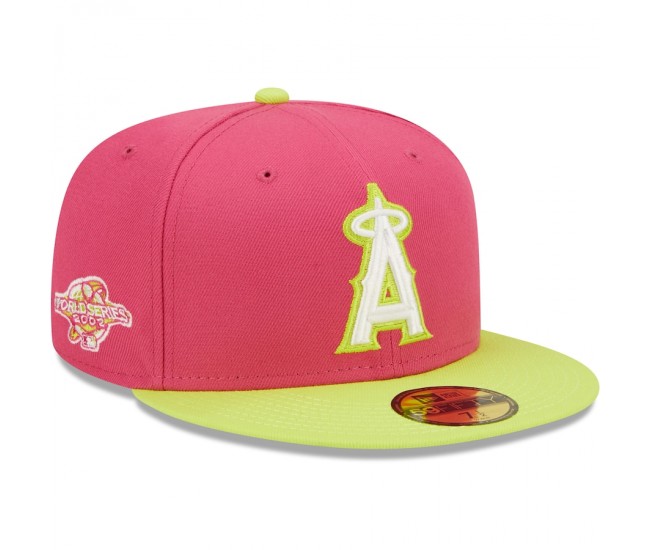 Los Angeles Angels Men's New Era Pink 2002 World Series Champions Beetroot Cyber 59FIFTY Fitted Hat