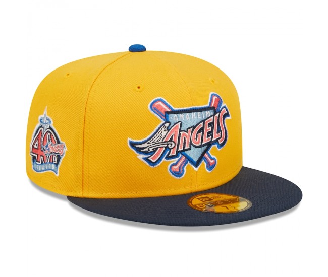 Los Angeles Angels Men's New Era Gold/Navy 40th Season Azure Undervisor 59FIFTY Fitted Hat