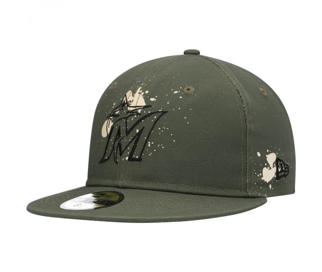 Miami Marlins Men's New Era Olive Splatter 59FIFTY Fitted Hat