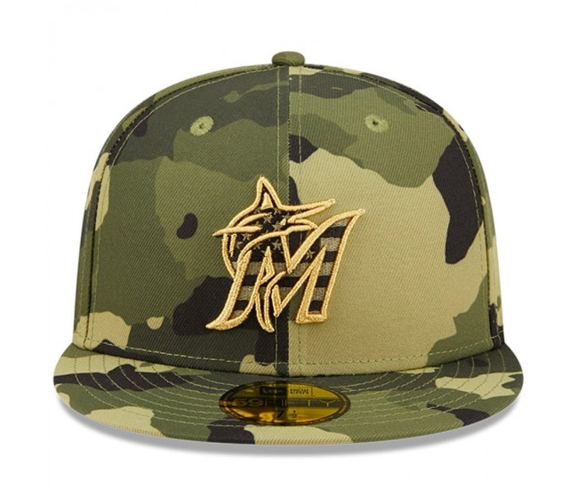 Miami Marlins Men's New Era Camo 2022 Armed Forces Day On-Field 59FIFTY Fitted Hat