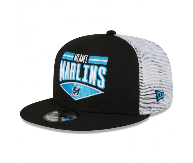 Miami Marlins Men's New Era Black/White Base Trucker 9FIFTY Snapback Hat