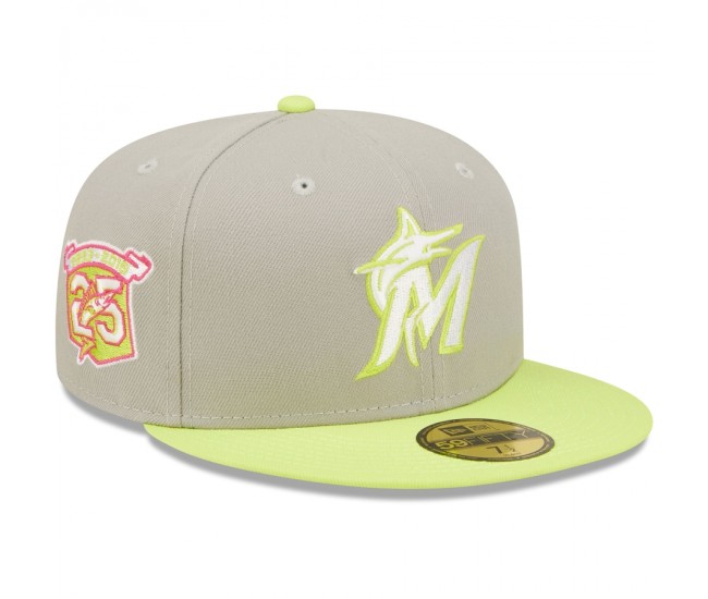 Miami Marlins Men's New Era Gray/Green 25th Anniversary Cyber 59FIFTY Fitted Hat