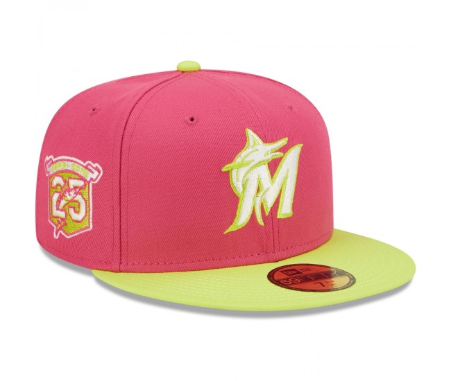 Miami Marlins Men's New Era Pink 25th Anniversary Beetroot Cyber 59FIFTY Fitted Hat