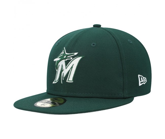 Miami Marlins Men's New Era Green Logo 59FIFTY Fitted Hat