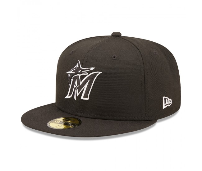 Miami Marlins Men's New Era Black Logo 59FIFTY Fitted Hat