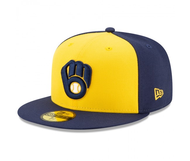 Milwaukee Brewers Men's New Era Navy/Yellow Alternate Authentic Collection On-Field 59FIFTY Fitted Hat