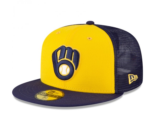 Milwaukee Brewers Men's New Era Gold/Navy Team On-Field Replica Mesh Back 59FIFTY Fitted Hat