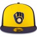 Milwaukee Brewers Men's New Era Gold/Navy Team On-Field Replica Mesh Back 59FIFTY Fitted Hat