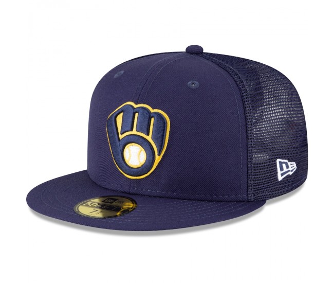 Milwaukee Brewers Men's New Era Navy Team On-Field Replica Mesh Back 59FIFTY Fitted Hat