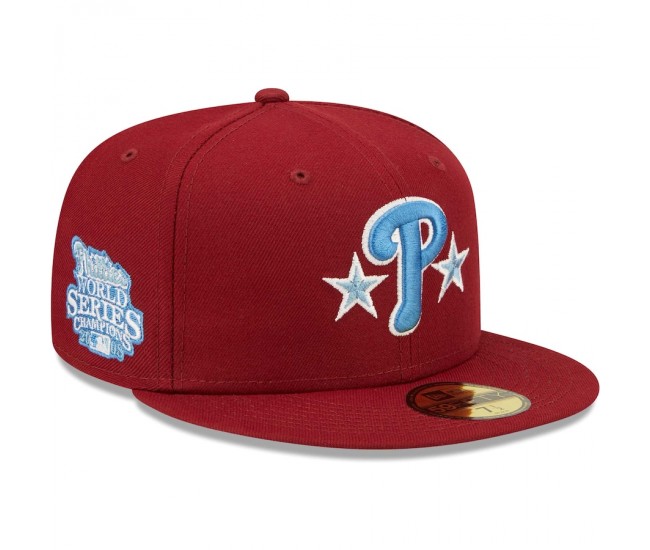 Philadelphia Phillies Men's New Era Cardinal 2008 World Series Champions Air Force Blue Undervisor 59FIFTY Fitted Hat