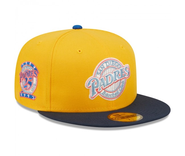 San Diego Padres Men's New Era Gold/Navy 25th Anniversary Azure Undervisor 59FIFTY Fitted Hat