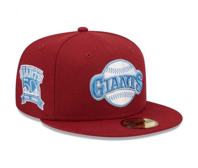 San Francisco Giants Men's New Era Cardinal 50th Anniversary Air Force Blue Undervisor 59FIFTY Fitted Hat