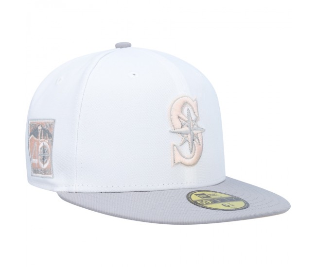 Seattle Mariners Men's New Era White/Gray 40th Anniversary Side Patch Undervisor 59FIFTY Fitted Hat