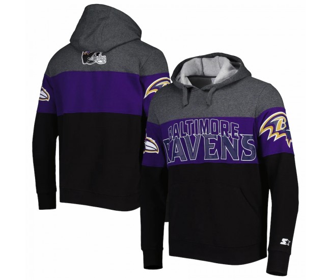 Baltimore Ravens Men'sStarter Heather Charcoal/Purple Extreme Pullover Hoodie