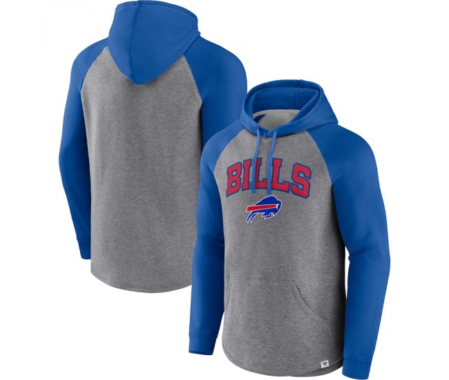 Buffalo Bills Men's Fanatics Branded Heathered Gray/Royal By Design Raglan Pullover Hoodie