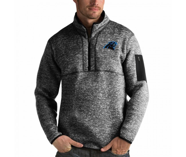 Carolina Panthers Men's Antigua Heather Black Fortune Quarter-Zip Pullover Jacket