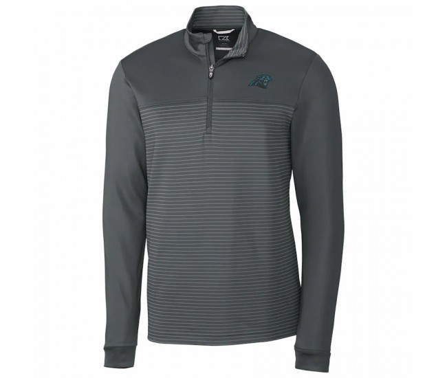 Carolina Panthers Men's Cutter & Buck Gray Traverse Stripe Quarter-Zip Pullover Jacket