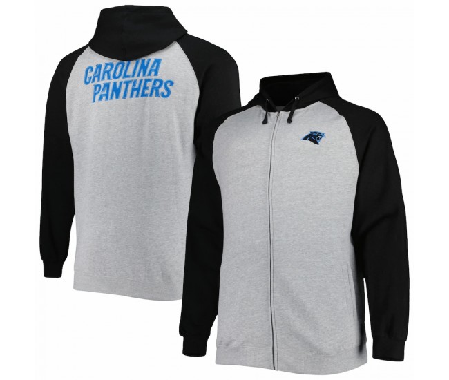 Carolina Panthers Men's Heather Gray Big & Tall Fleece Raglan Full-Zip Hoodie Jacket