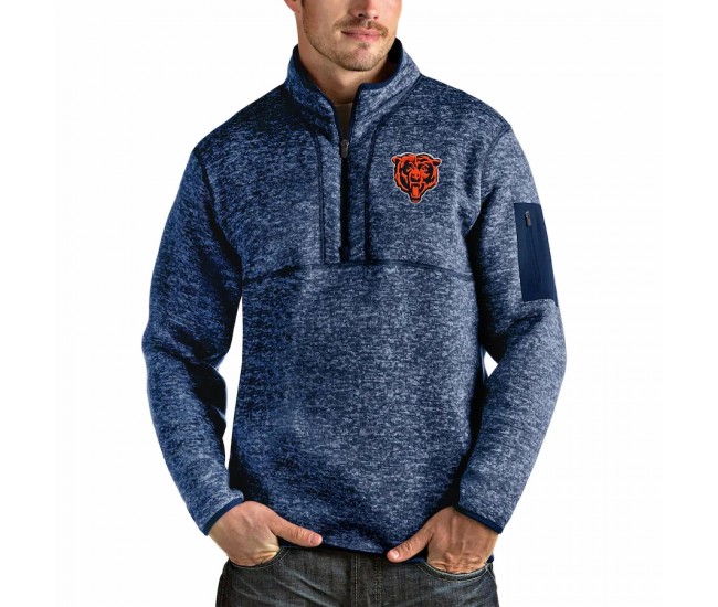 Chicago Bears Men's Antigua Heather Navy Bear Head Fortune Quarter-Zip Pullover Jacket