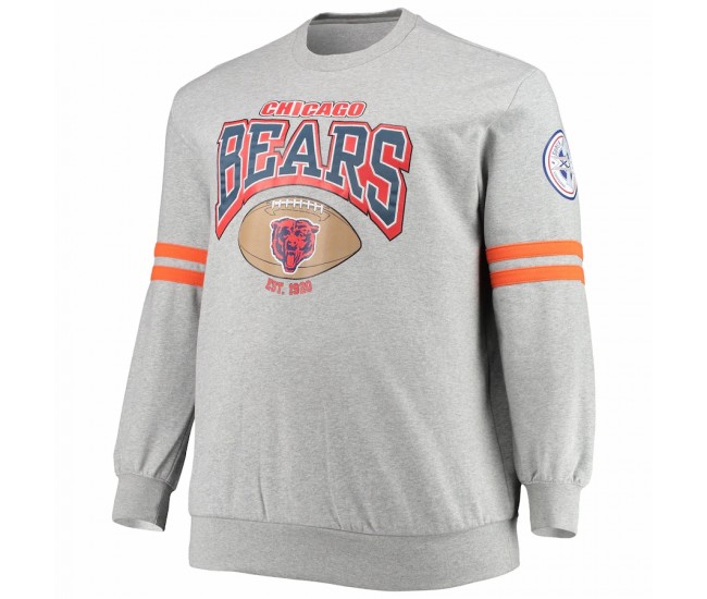 Chicago Bears Men's Mitchell & Ness Heathered Gray Big & Tall Allover Print Pullover Sweatshirt