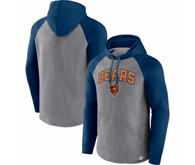 Chicago Bears Men's Fanatics Branded Heathered Gray/Navy By Design Raglan Pullover Hoodie