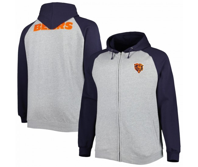 Chicago Bears Men's Heather Gray Big & Tall Fleece Raglan Full-Zip Hoodie Jacket