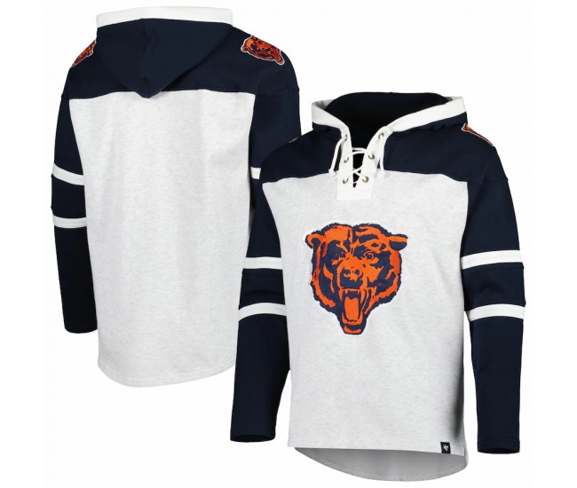 Chicago Bears Men's '47 Heather Gray Logo Gridiron Lace-Up Pullover Hoodie