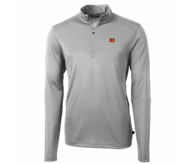 Cincinnati Bengals Men's Cutter & Buck Gray Virtue Eco Pique Recycled Quarter-Zip Pullover Jacket