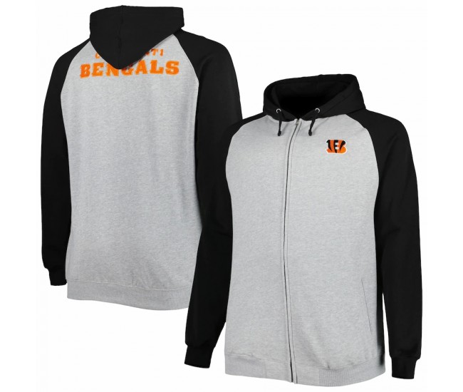 Cincinnati Bengals Men's Heather Gray Big & Tall Fleece Raglan Full-Zip Hoodie Jacket