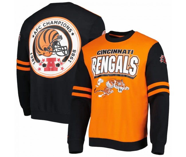 Cincinnati Bengals Men's Mitchell & Ness Orange All Over 2.0 Pullover Sweatshirt