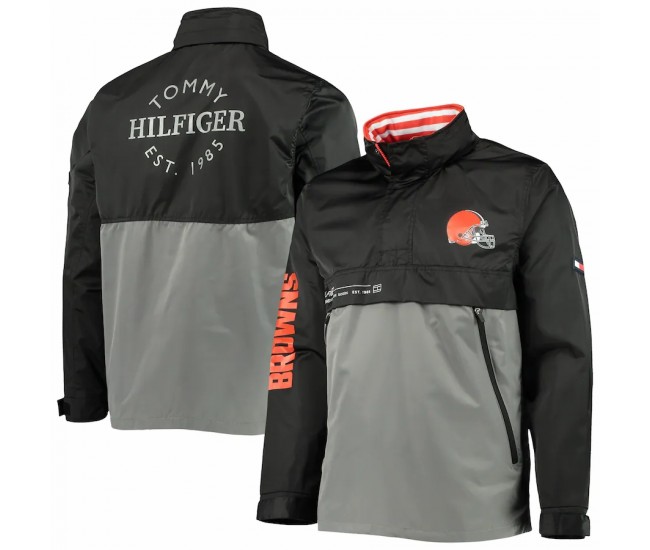 Cleveland Browns Men's Tommy Hilfiger Black/Gray Anorak Hoodie Quarter-Zip Jacket