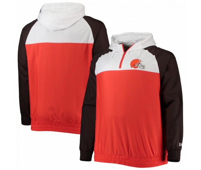 Cleveland Browns Men's New Era Orange/Brown Big & Tall League Raglan Quarter-Zip Hoodie