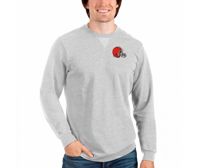 Cleveland Browns Men's Antigua Heathered Gray Reward Crewneck Pullover Sweatshirt