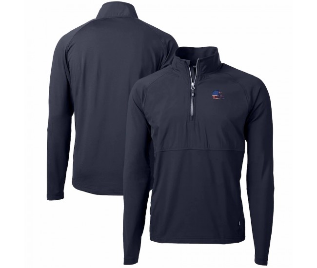 Cleveland Browns Men's Cutter & Buck Navy Adapt Eco Knit Hybrid Recycled Quarter-Zip Pullover Top