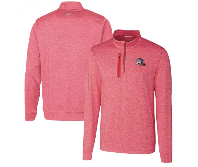 Cleveland Browns Men's Cutter & Buck Heathered Cardinal Stealth Quarter-Zip Pullover Top