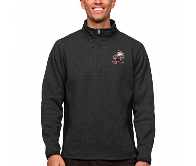 Cleveland Browns Men's Antigua Heathered Black Course Quarter-Zip Pullover Top