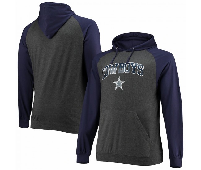 Dallas Cowboys Men's Fanatics Branded Navy/Heathered Charcoal Big & Tall Lightweight Raglan Pullover Hoodie