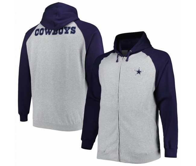 Dallas Cowboys Men's Heather Gray Big & Tall Fleece Raglan Full-Zip Hoodie Jacket