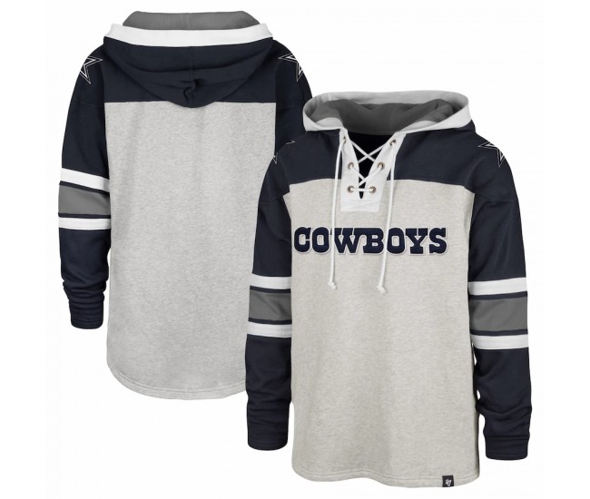 Dallas Cowboys Men's '47 Heather Gray Gridiron Lace-Up Pullover Hoodie