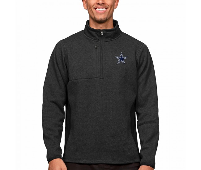 Dallas Cowboys Men's Antigua Heathered Black Course Quarter-Zip Pullover Top