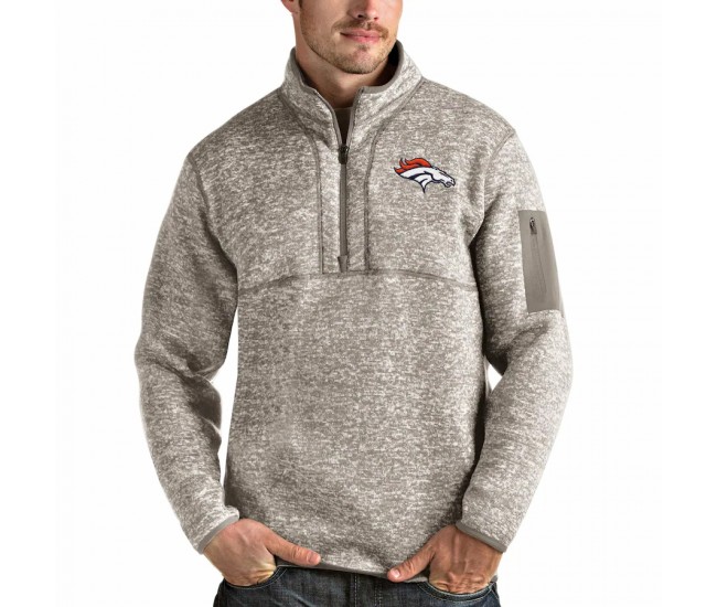 Denver Broncos Men's Antigua Oatmeal Fortune Quarter-Zip Pullover Jacket